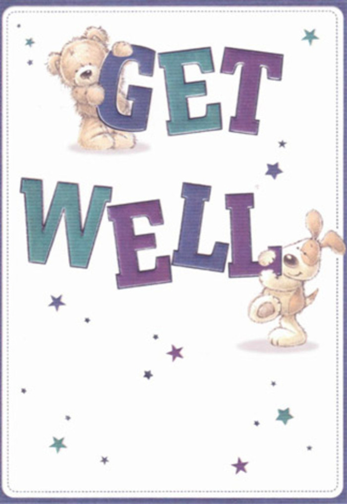 A gentle tide of optimism weaves through this get well card, where kindness is illustrated not only by the smiling faces of a cuddly bear and its playful puppy companion but also by the details that animate the scene. Around them, pastel stars dance lightly-each a playful note of encouragement, as though fate itself was tossing good fortune to someone in need here in Belvedere. The confident, thick characters in purple and turquoise anchor the card's message, providing a strong yet cheerful reassurance, reminiscent of local neighbours coming together in support. There's a palpable sense of texture as well: the bear's softly rendered fur and the puppy's velvety ears seem ready to offer comfort to anyone unwell. The scene is open and bright, its creamy backdrop reminiscent of sunlit mornings over Abbey Road. As a Belvedere florist might artfully select blooms to brighten a room, every touch in this illustration is curated to cheer and console. Paired with a lovingly delivered bouquet, this card brings a double gift of hope-a visual and emotional salve, perfect for lifting the spirits of a friend or family member in Belvedere, whatever their age.